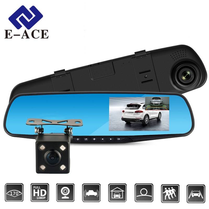 E-ACE Full HD 1080 P Автомобильный видеорегистратор Камера Авто 4.3 дюймов Зеркало заднего вида цифрового видео Регистраторы объектив registrat видеокамера