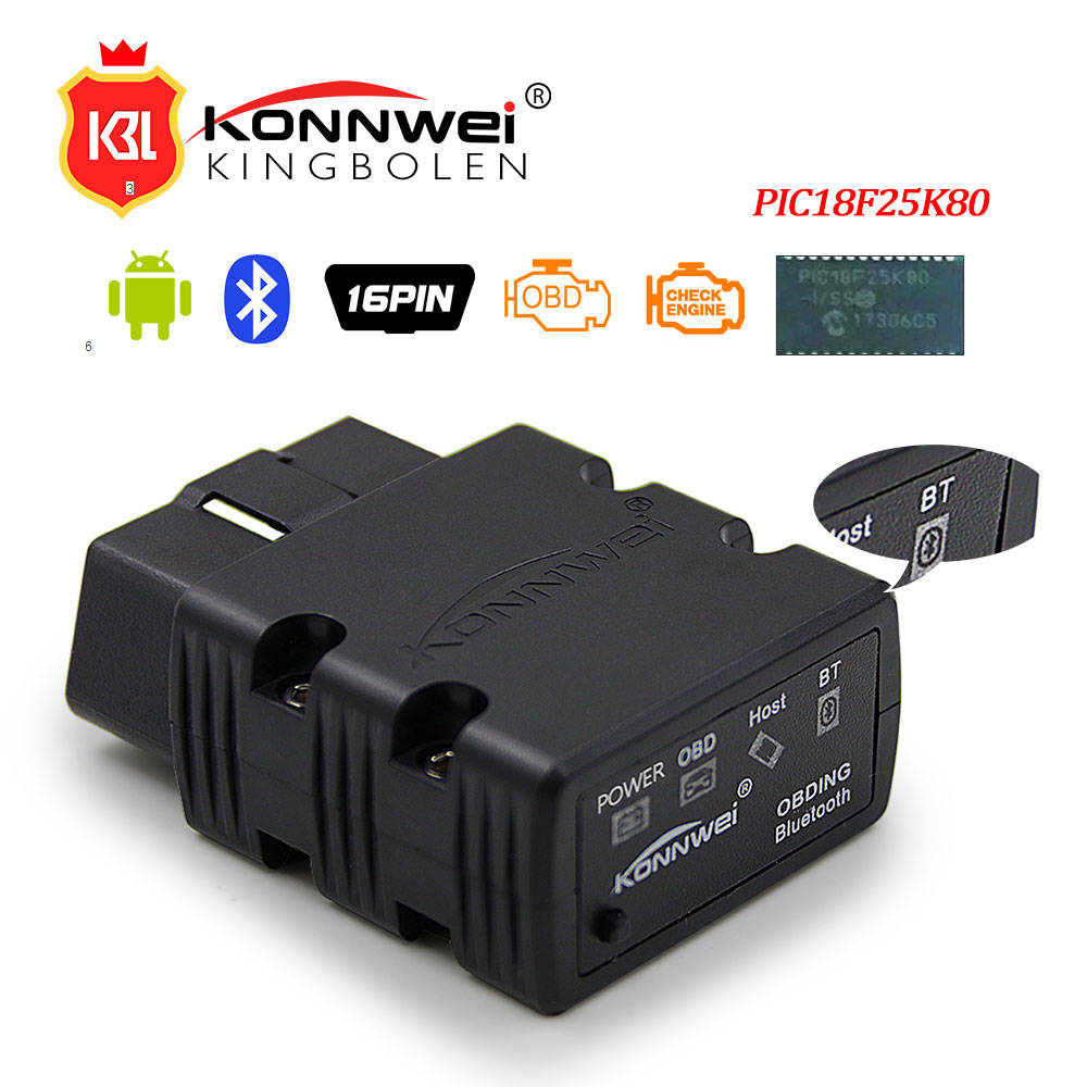 Konnwei KW902 OBD2 ELM327 v1.5 PIC18F25K80 Авто диагностического инструменты OBD II Bluetooth автомобиль сканер поддерживает 12 В Дизель/ бензин