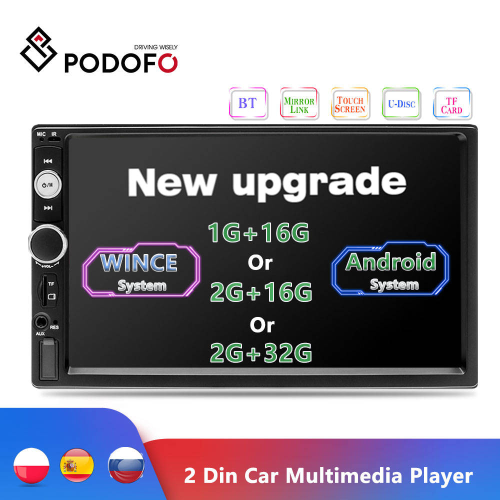 Podofo 2 Din Android автомобильный Радио 7 "Авторадио мультимедийный плеер Bluetooth Mirrorlink автомобильный резервный монитор Кассетный рекордер стерео
