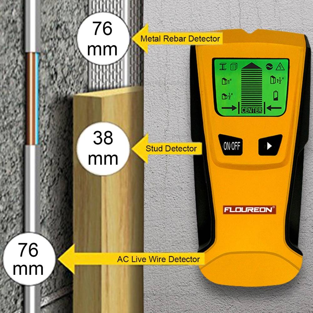 Floureon 3 в 1 детектор металла найти металл, дерево, штифты AC Напряжение Live Wire обнаружить сканер для стен Электрический коробка искателя датчик для стены