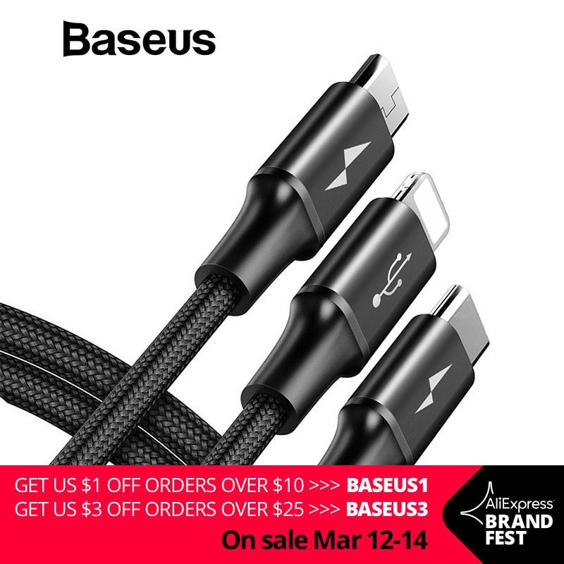 Baseus 3in1 2in1 USB кабель для iPhone X 8 7 6 кабель Micro Тип usb C кабель для samsung S9 S8 Быстрая зарядка кабель 3A Зарядное устройство Шнур