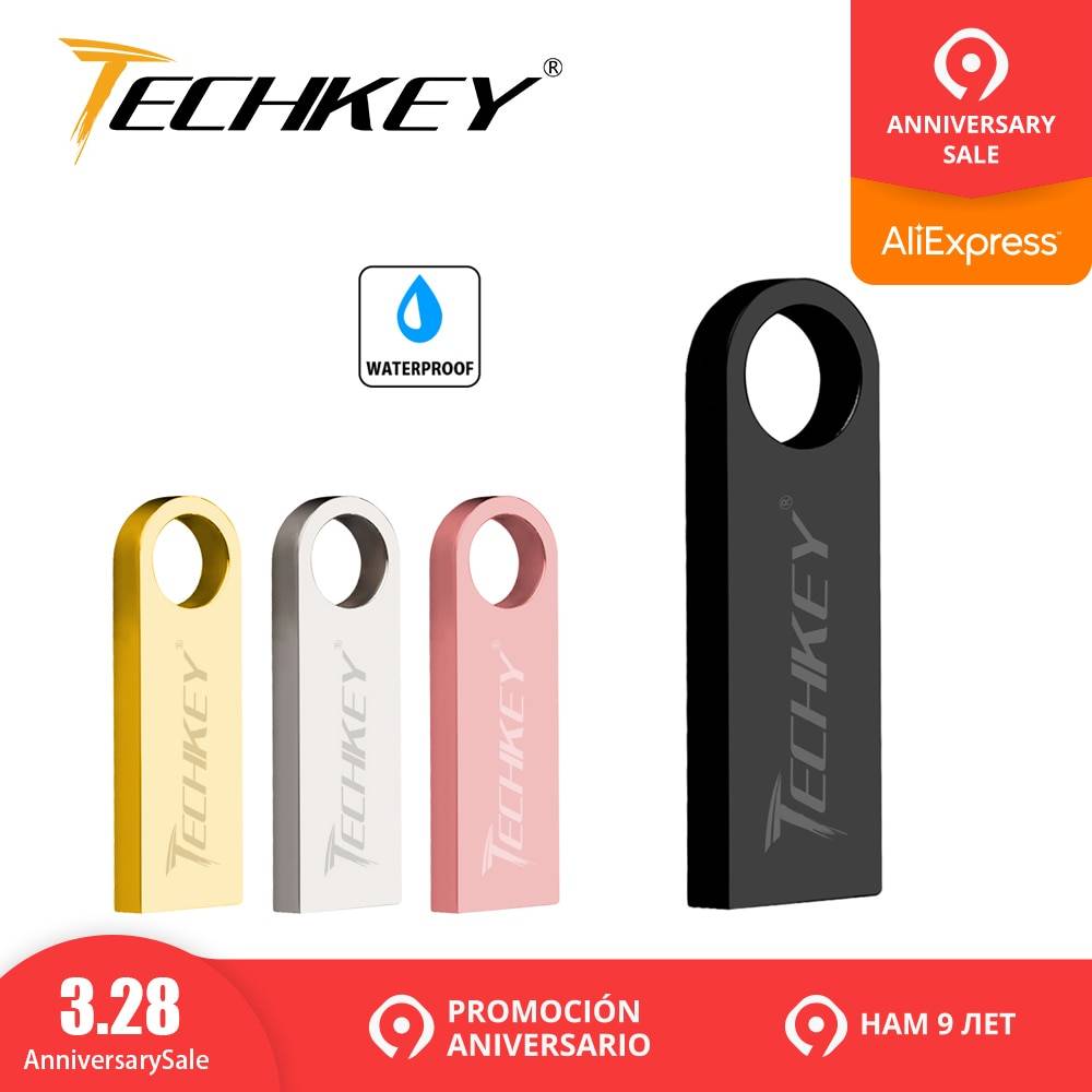 Новый TECHKEY карту флэш-памяти с интерфейсом usb 64 GB 32 GB 16 GB 8 GB 4 GB накопитель флешки водонепроницаемый металлический Серебряный диск u memoria флеш-накопитель memoria Cel stick подарок