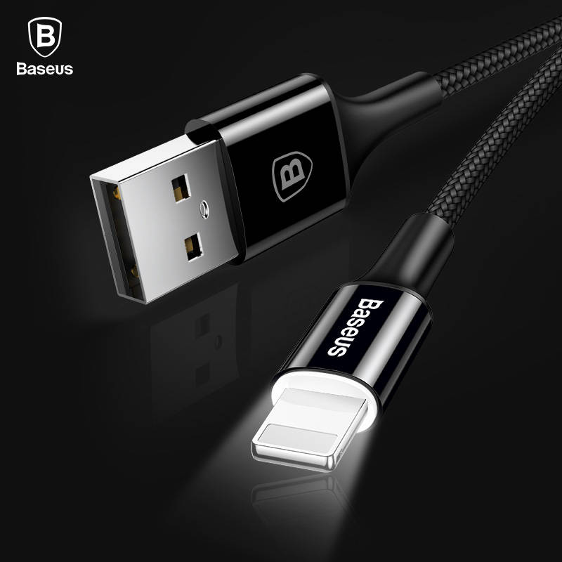 Baseus светодиодный освещения Зарядное устройство кабель для iPhone X 8 7 USB кабель для iPhone iPad быстрой зарядки Зарядное устройство Кабель мобильного телефон кабель для передачи данных