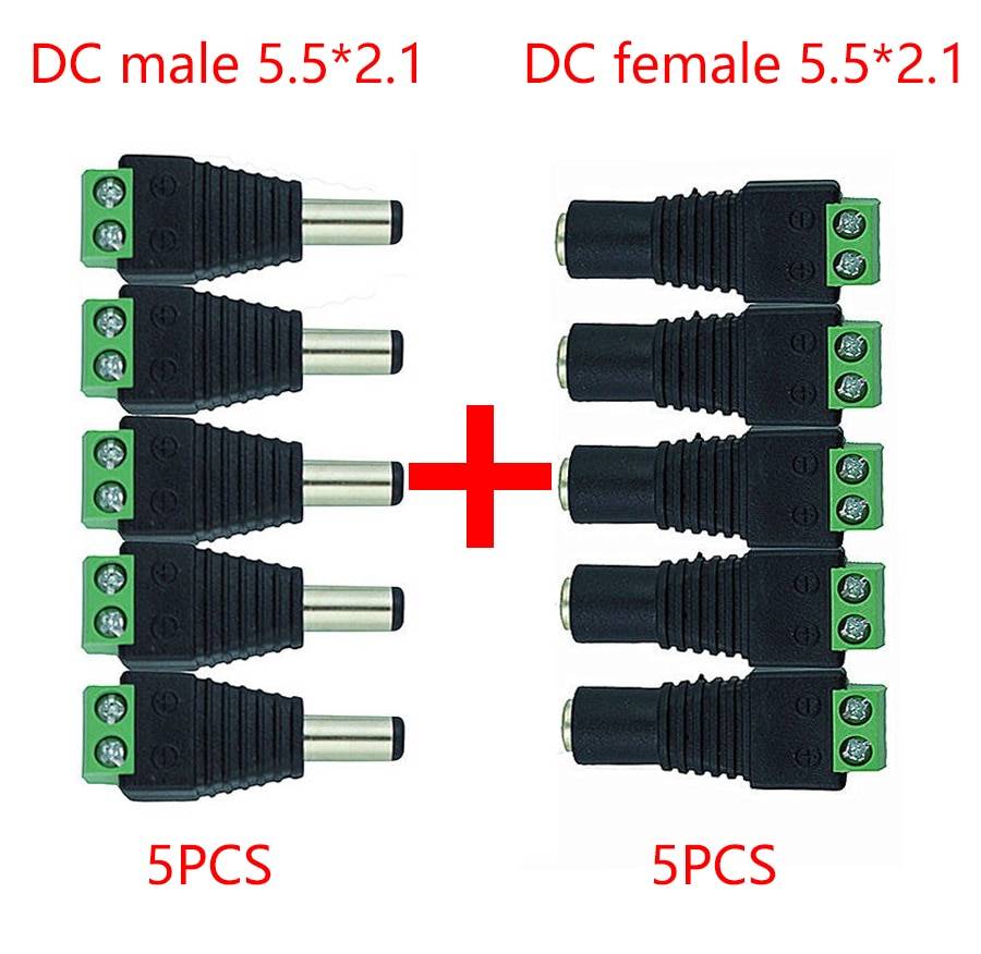 5,5 мм x 2,1 мм Женский Мужской DC Мощность переходник для 5050 3528 5060 один Цвет Светодиодные ленты Системы охранного видеонаблюдения (CCTV камеры