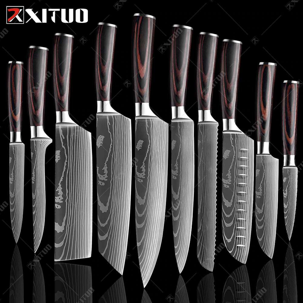 Японские кухонные ножи XITUO, нож шеф-повара сантоку, Мясницкий резак, лазерный узор Дамаска, острый, для повседневного использования, 8 дюймов