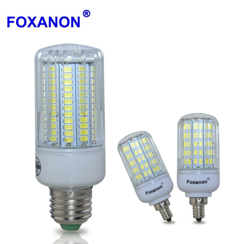 Foxanon E27 E12 кукурузы лампочка 110V Светодиодный светильник 5730 SMD светодиодный светильник 24 30 42 64 80 108 136 светодиодный s Bombillas лампочки лампада светодиодные лампы-ампулы светильник