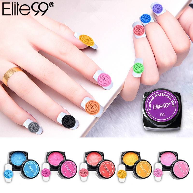 Elite99 3D Резные узоры Гель Soak Off УФ гель Nail Art моделирование Маникюр DIY яркий 20 видов цветов скульптура ногтей украшения