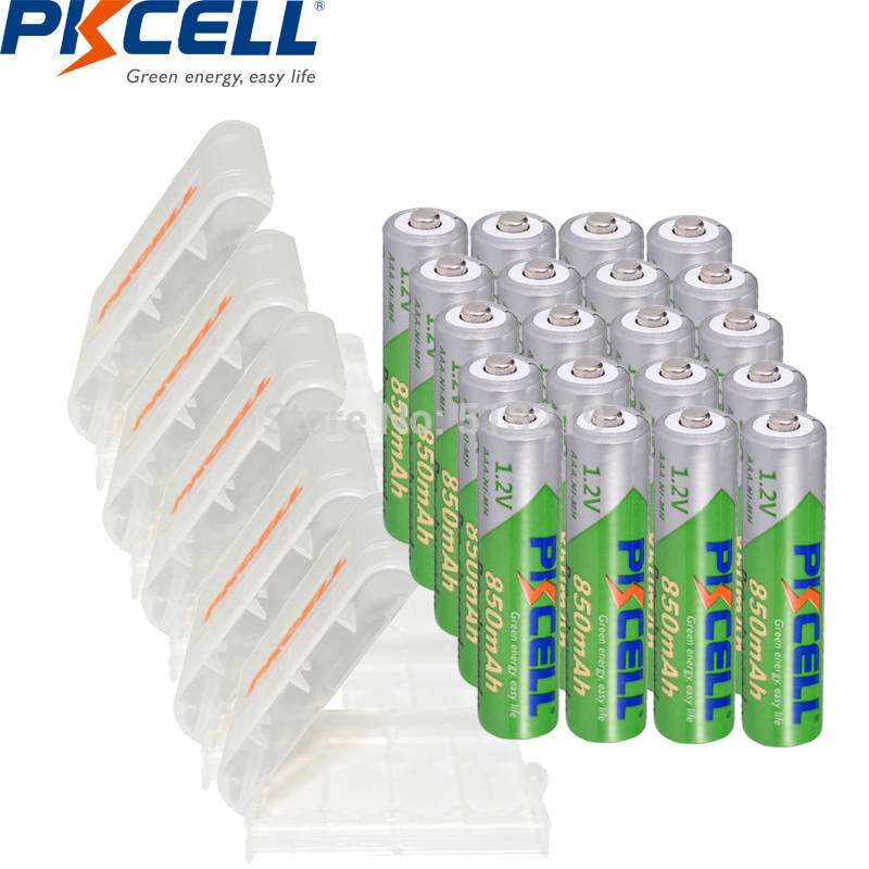 Аккумуляторная батарея PKCELL AAA, 20 шт., 850 мАч, 1,2 В, Ni-MH, AAA, с низкой саморазрядом, 3 А, 5 шт., держатель аккумуляторной коробки, AA/AAA