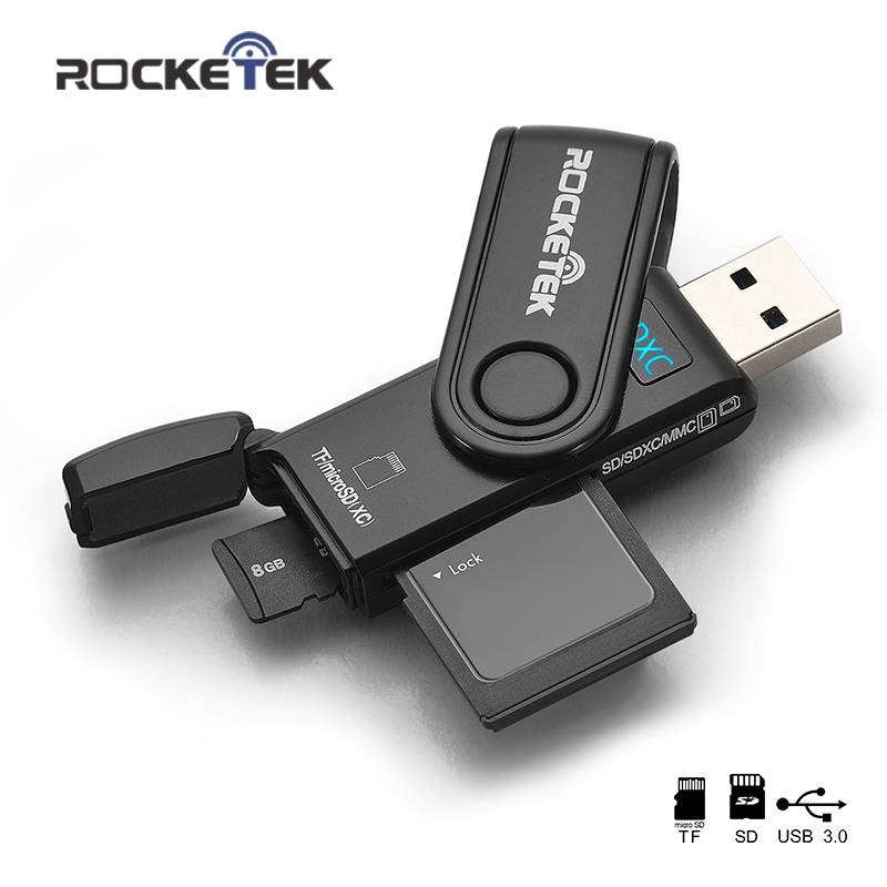 Rocketek же время читать 2 карты usb 3,0 multi 2 в 1 устройство чтения карт памяти Адаптер для SD/TF micro SD аксессуары для портативных компьютеров