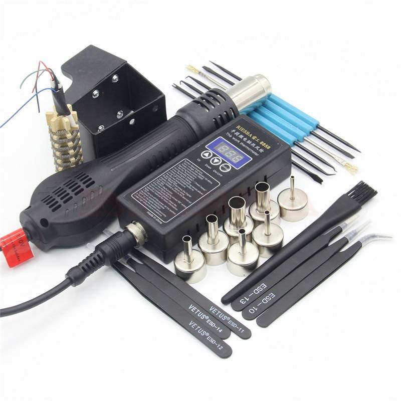 Riesba 8858 PLUG портативный BGA переделка спайки станция горячего воздуха воздуходувы тепловые пушки + сварочные инструменты