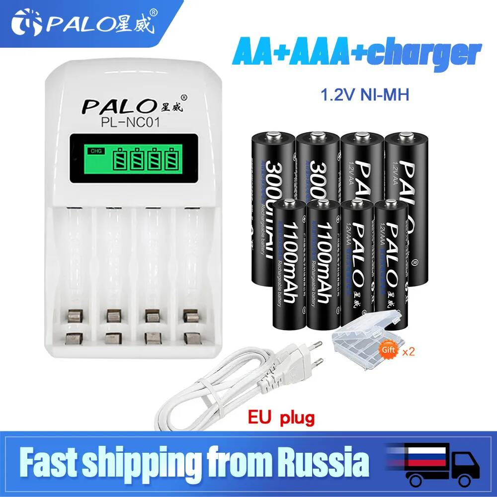 Аккумуляторы PALO, 4 шт., 3000 мА · ч, 1,2 в, AA, 4 шт., 1100 мА · ч, 1,2 в, AAA, Ni-MH, AA + AA, для игрушек, камер