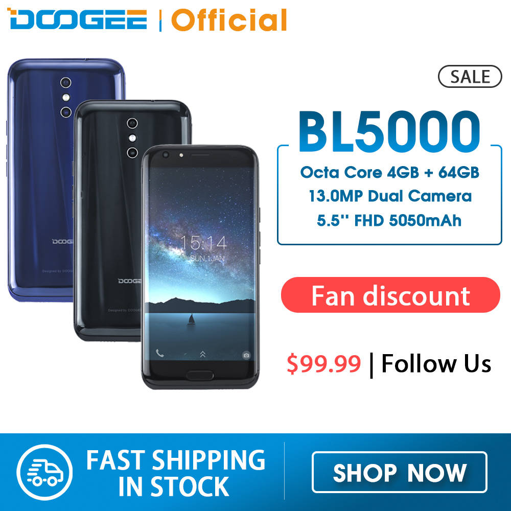 Смартфон DOOGEE BL5000, телефон с экраном 5,5 дюйма FHD, двойная камера 13.0 Мп, Android 7.0, 5050 мАч, 12 В, 2 А, быстрая зарядка, восьмиядерный процессор MTK6750T, ОЗУ 4 Гб, ПЗУ 64 Гб