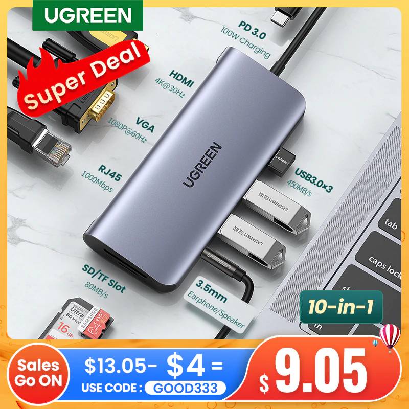 UGREEN usb-хаб C концентратор HDMI адаптер 10 в 1 USB C к USB 3,0 док-станция для MacBook Pro Аксессуары USB-C Тип C 3,1 Разветвитель USB C концентратор
