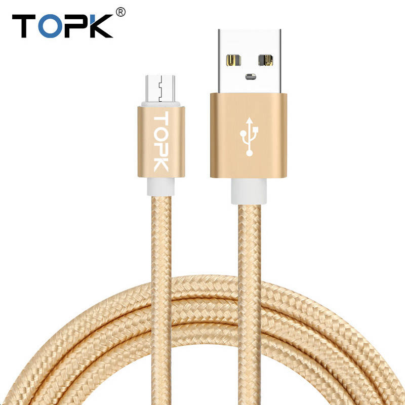 TOPK Micro USB кабель нейлон плетеный провод металлический штекер синхронизации данных зарядный данных Microusb кабель для зарядки для samsung Xiaomi huawei htc