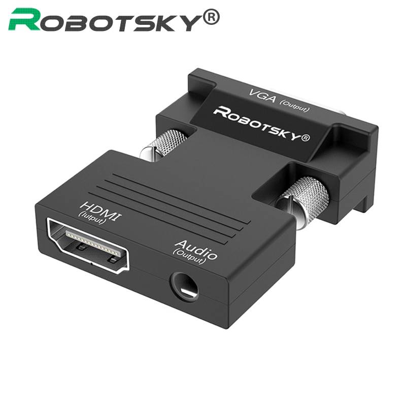 Robotsky 1080P HDMI to VGA Adapter цифро аналоговые аудио и видео конвертер кабель для портативных ПК ТВ окно проектора