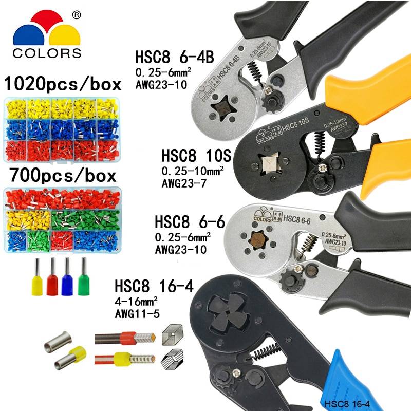 HSC8 10 S 0,25-10mm2 23-7AWG HSC8 6-4B/6-6 0,25-6mm2 HSC8 16-4 клещи для опрессовки Электрический трубчатые клеммы box Мини фирменный Зажим инструменты