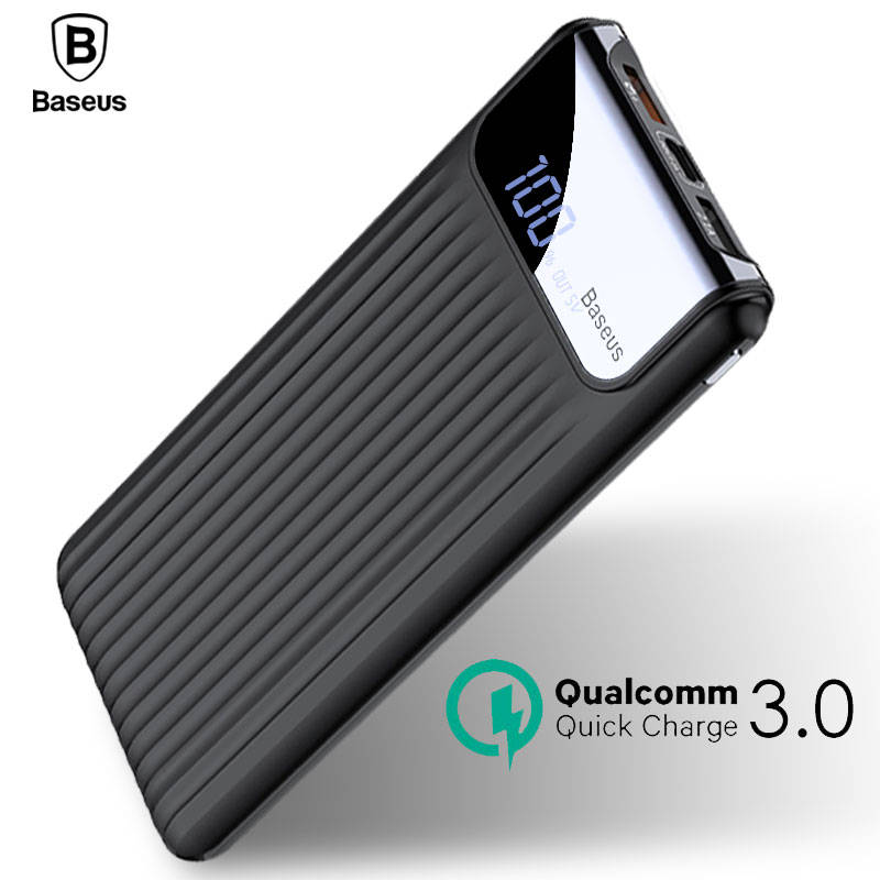 Baseus Quick Charge 3,0 Мощность Bank 10000 мАч Dual USB ЖК-дисплей Мощность bank внешняя Батарея Зарядное устройство для мобильных телефонов Планшеты повербанк