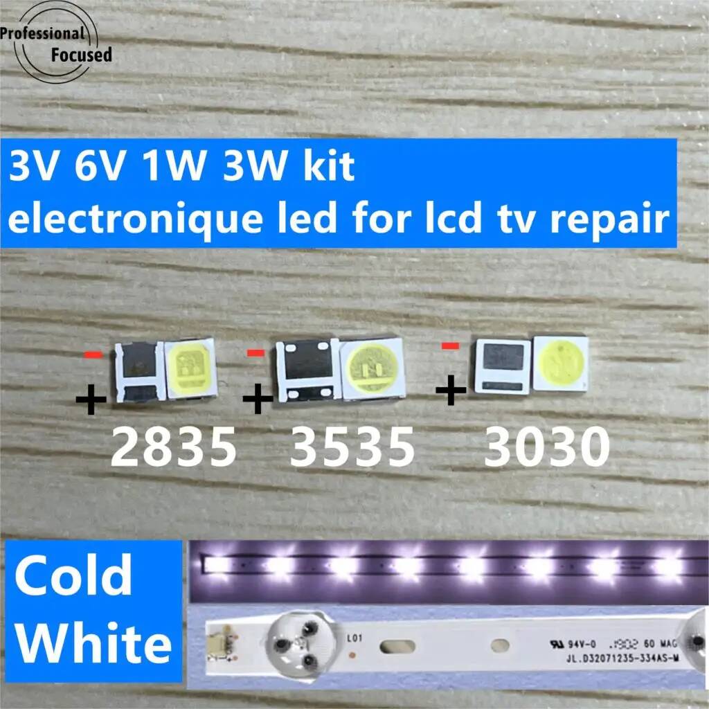 50-100 шт. шт. для LG светодиодная подсветка телевизора 2835 3030 3535 3 В 6 В 1 Вт 3 Вт комплект электроника светодиодный для ремонта ЖК-телевизора Холодный холодный белый