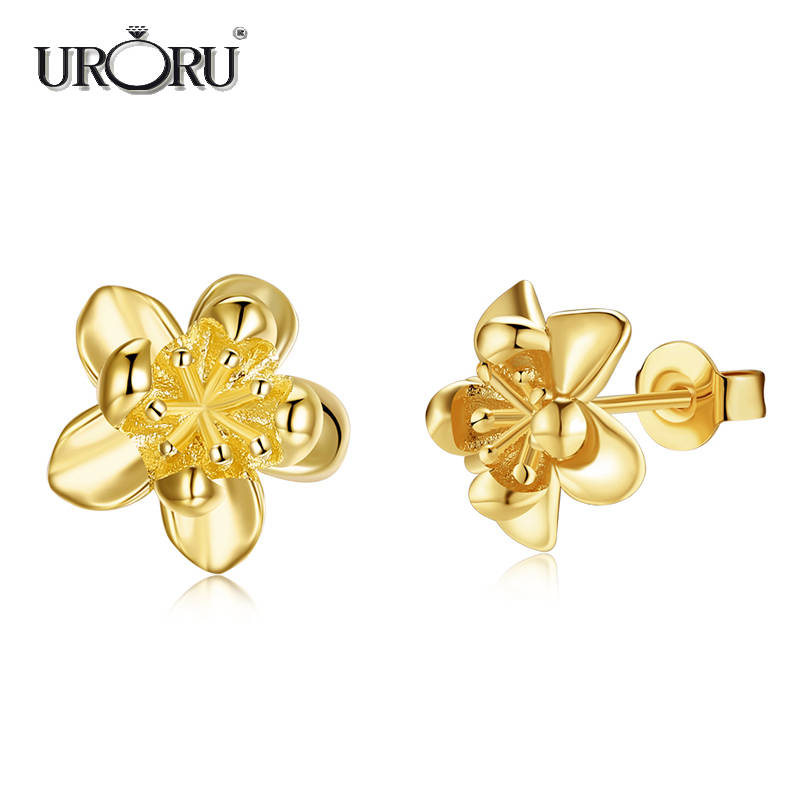Uroru Серьги, мода золото и розовое золото Геометрическая Защита от солнца цветы Серьги для корейских девочек и Для женщин ювелирные изделия