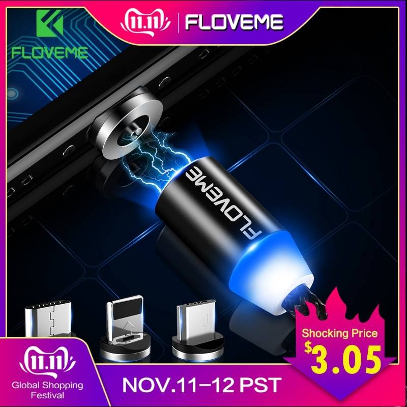 Floveme светодиодный магнитный кабель для айфон микро Тип USB c телефонный кабель для iPhone X 8 7 6 Plus Xr Xs max 1 м 2A быстрая зарядка магнит Зарядное устройство магнитная зарядка usb кабель магнитная зарядка usb c