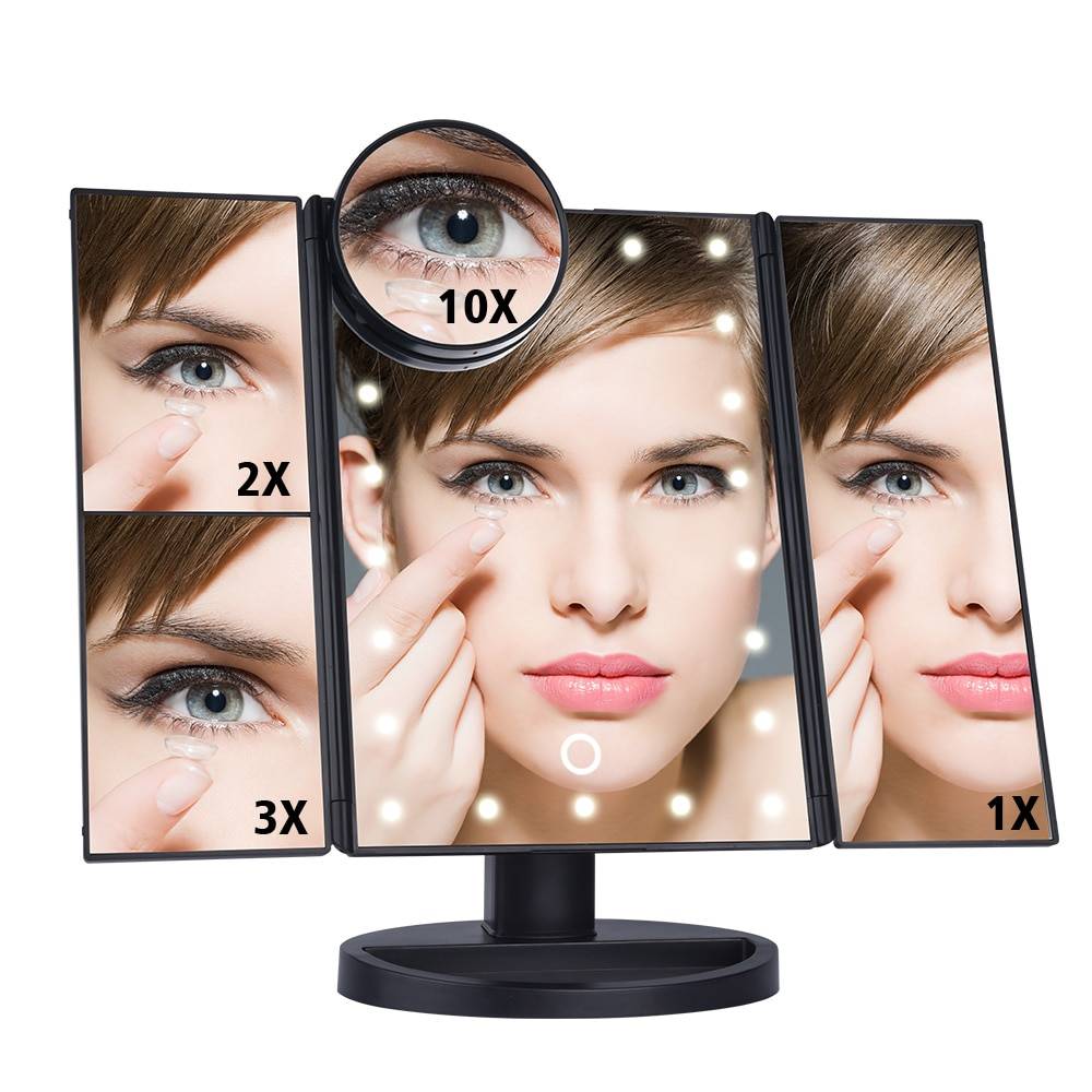 Светодио дный сенсорный экран 22 световое зеркало для макияжа Настольный макияж 1X/2X/3X/10X увеличительное зеркало Vanity 3 складное регулируемое зеркало