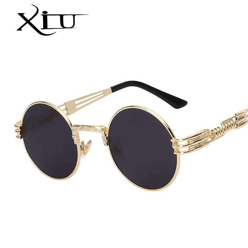 XIU круглые мужские солнцезащитные очки Для женщин Металл Панк Винтажные Солнцезащитные очки Брендовая дизайнерская обувь модные очки зеркальные линзы Одежда высшего качества Óculos UV400