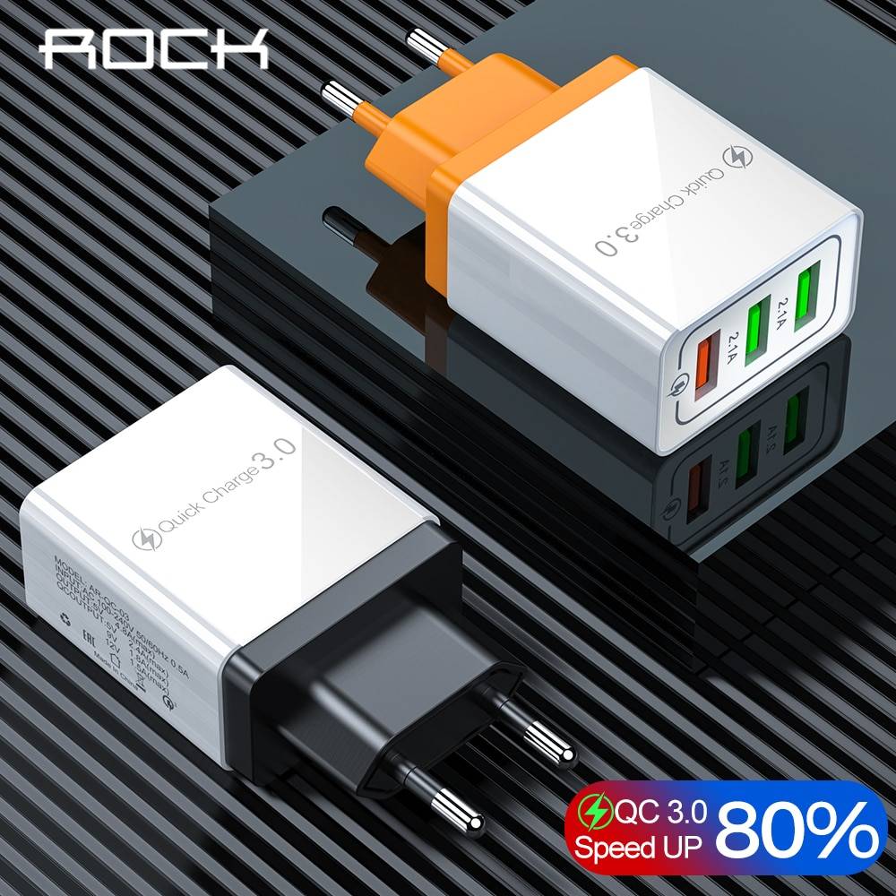 ROCK Quick Charging QC 3,0 Smart Fast 3 USB настенное зарядное устройство для Xiaomi samsung huawei адаптер для быстрой зарядки мобильного телефона