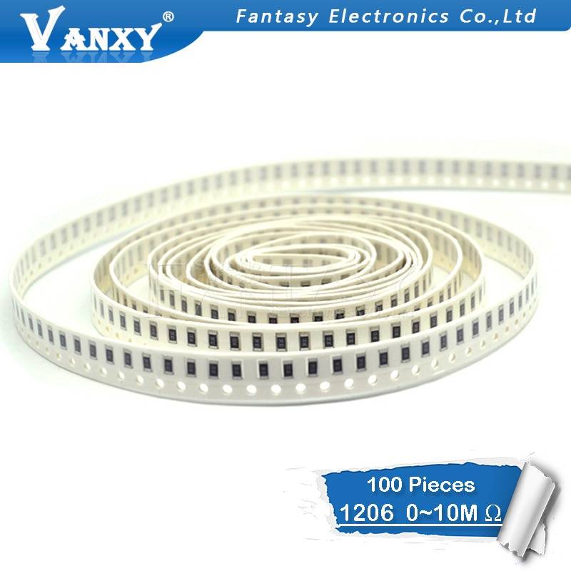 100 шт. 1206 SMD резистор 0R ~ 10 м 1/2 Вт 0 1 10 100 150 220 330 ом 1 К 2,2 К 10 К 100 К 0R 1R 10R 100R 150R 220R 330R