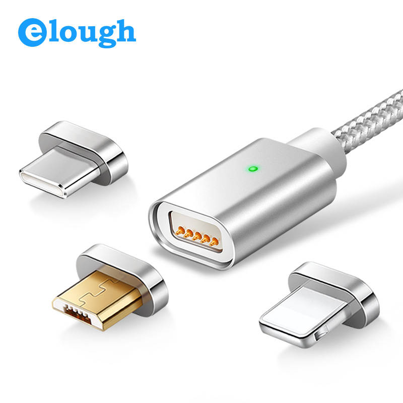 Elough E04 Магнитная Зарядное устройство USB кабель для iPhone Micro Тип usb с мобильного телефона Быстрая зарядка магнит Зарядное устройство USB кабель 3 Plug