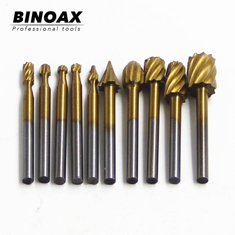 BINOAX 10 шт. титановый Dremel фрезерный станок для дерева роторный фрезерный станок для деревообработки резной нож Инструменты для резки