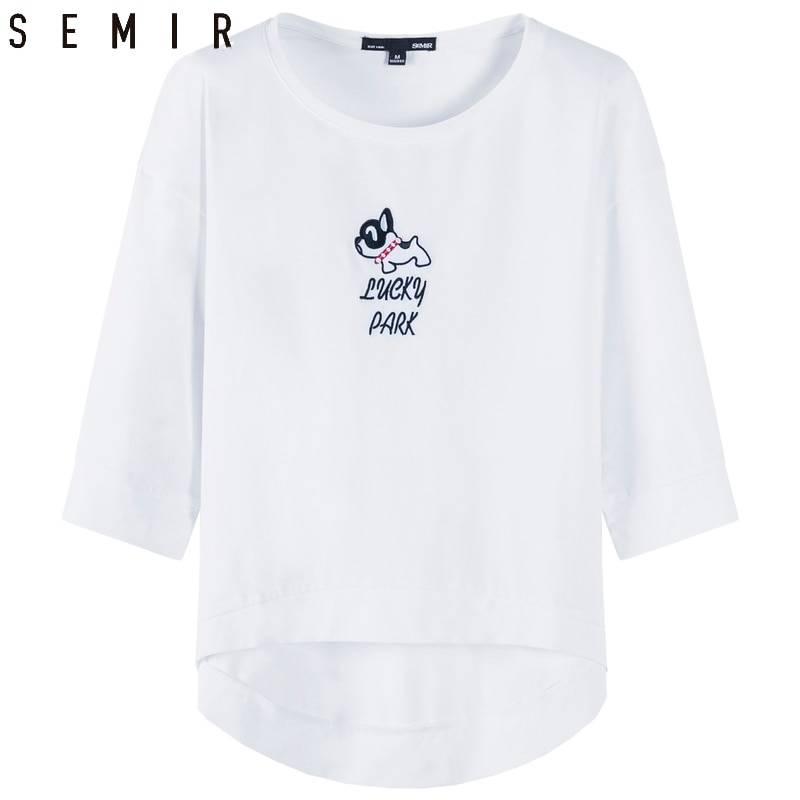 SEMIR новая Корейская версия белая футболка для женщин Повседневная с круглым вырезом Модальная Футболка Топ женский молодой сладкий белый тренд Модальная одежда