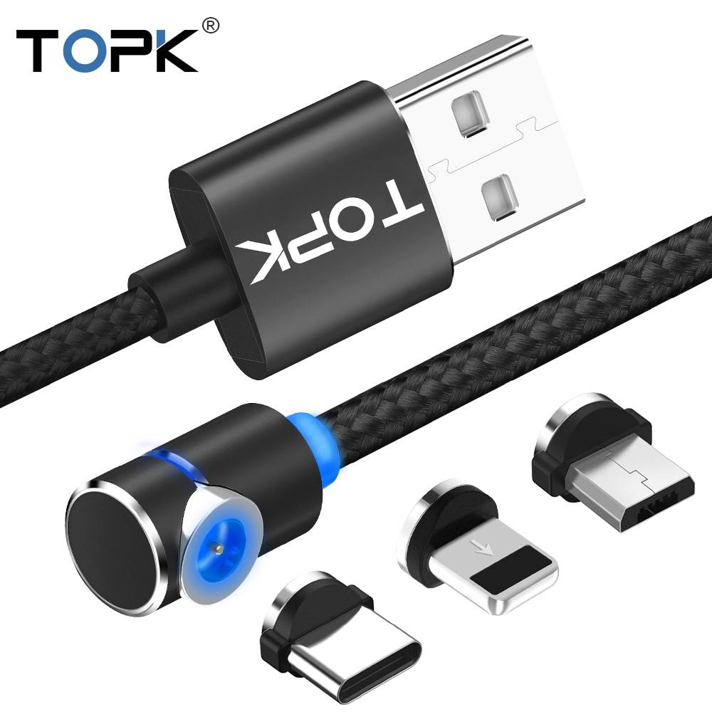 TOPK L-Line1 L Shap градусов Магнитный USB кабель, Магнит usb Тип C кабель и Micro USB кабель и USB кабель для iPhone X 8 7 Plus