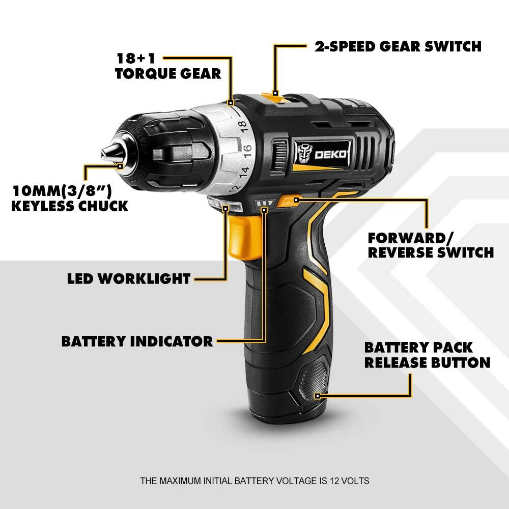 DEKO GCD12DU3 12V беспроводная дрель, (Используйте коды - LUCKY150. Свыше 2000 руб. минус 150 руб.) Электрическая мини дрель с литий-ионной батареей