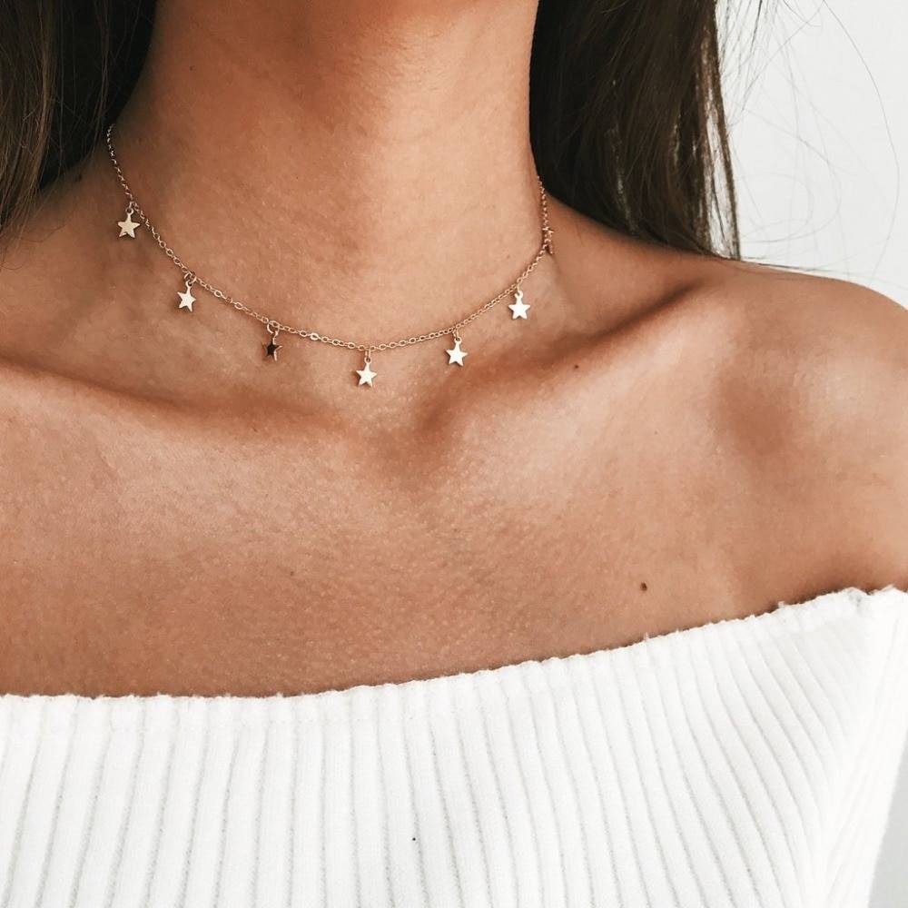 2019 Новый Boho Для женщин chocker золотая, Серебряная цепочка чокер со звездой подвеска с деревянной вставкой Kolye Bijoux Ожерелье Mujer gargantilha Collier Femme