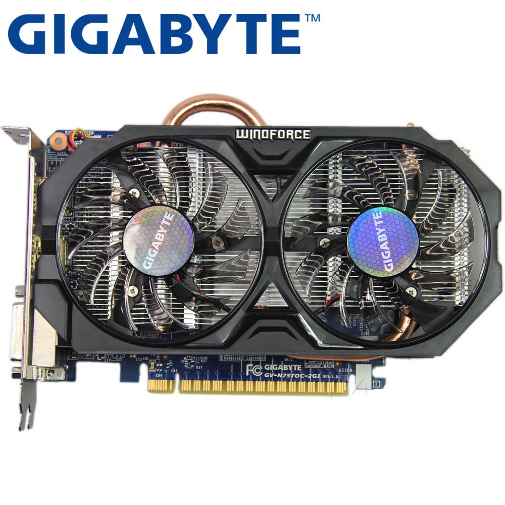 GIGABYTE видео карта оригинальный GTX 750 Ti 2 Гб 128Bit GDDR5 Графика карты для nVIDIA Geforce GTX 750Ti Hdmi Dvi использовать карты VGA