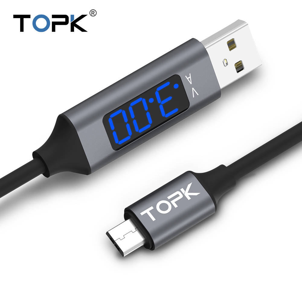 TOPK D-Line2 Micro USB кабель напряжение и ток дисплей синхронизации данных USB кабель для samsung Xiaomi huawei Microusb кабель