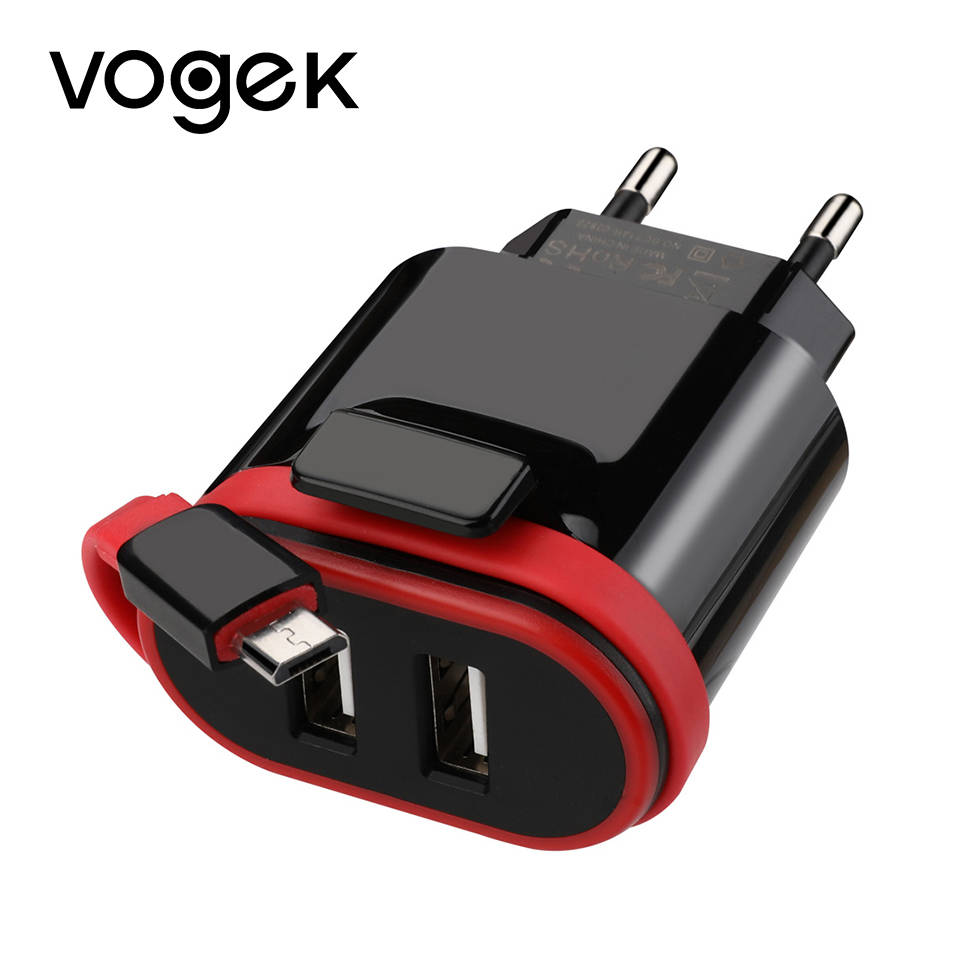 VOGEK Dual USB Зарядное устройство с кабелем USB Wall Зарядное устройство быстрой зарядки телефон Зарядное устройство ЕС нам переходник для iPhone samsung Xiaomi