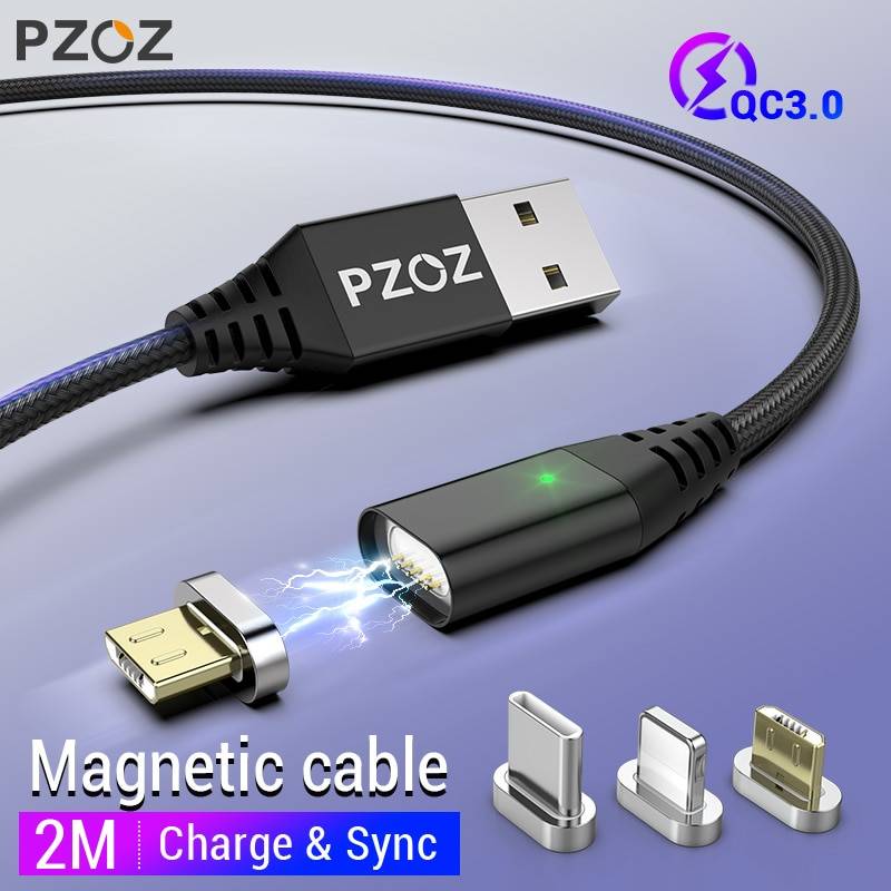 PZOZ Магнитный кабель 2 м Тип C Micro USB C Быстрая зарядка Телефон Microusb type-C магнит Зарядное устройство usb c зарядный Шнур для iphone xiaomi