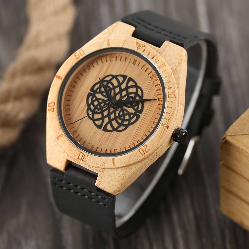 Женские наручные часы браслет кварц кожаный ремешок ручной работы Природа Бамбук Деревянные Повседневное аналоговый мяч-цветочные часы подарок для девочек