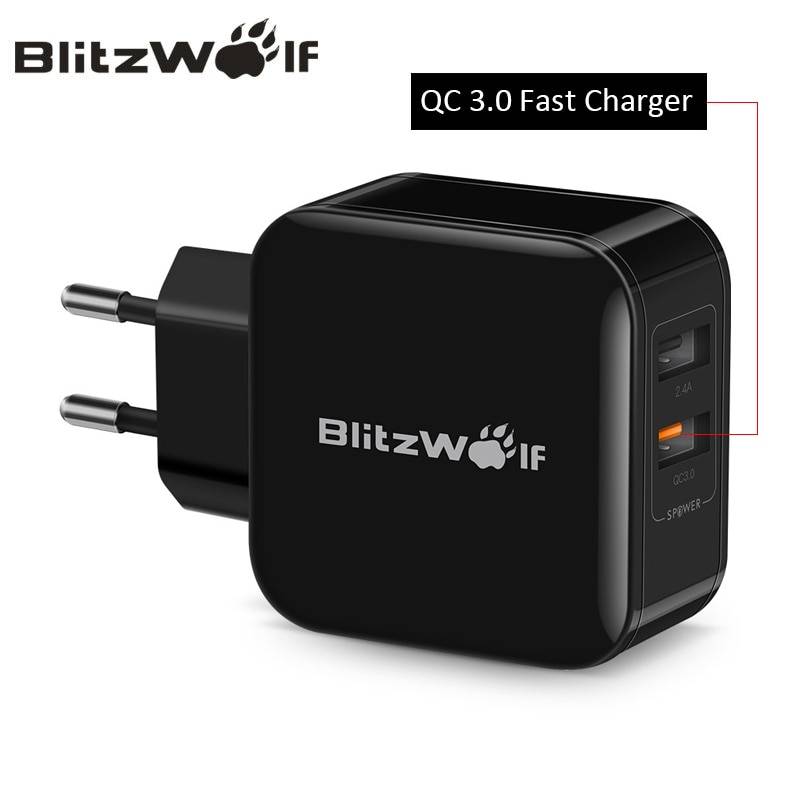 BlitzWolf QC3.0 + 2.4A 30 Вт Dual USB Зарядное устройство мобильный телефон быстрая Зарядное устройство ЕС Адаптер дорожный стены Зарядное устройство для iphone 8 плюс 8 X