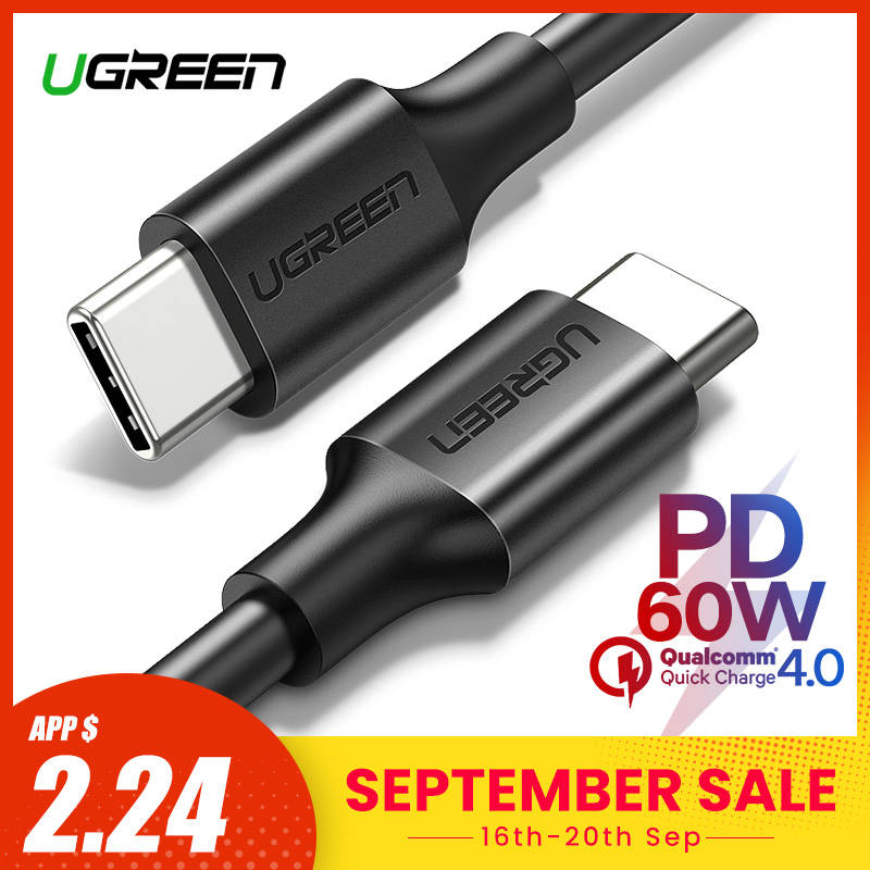 Ugreen 60 Вт USB C к usb type-C кабель для huawei mate 20 PD QC 4,0 кабель для быстрой зарядки данных для Macbook samsung S9 Plus USB C кабель