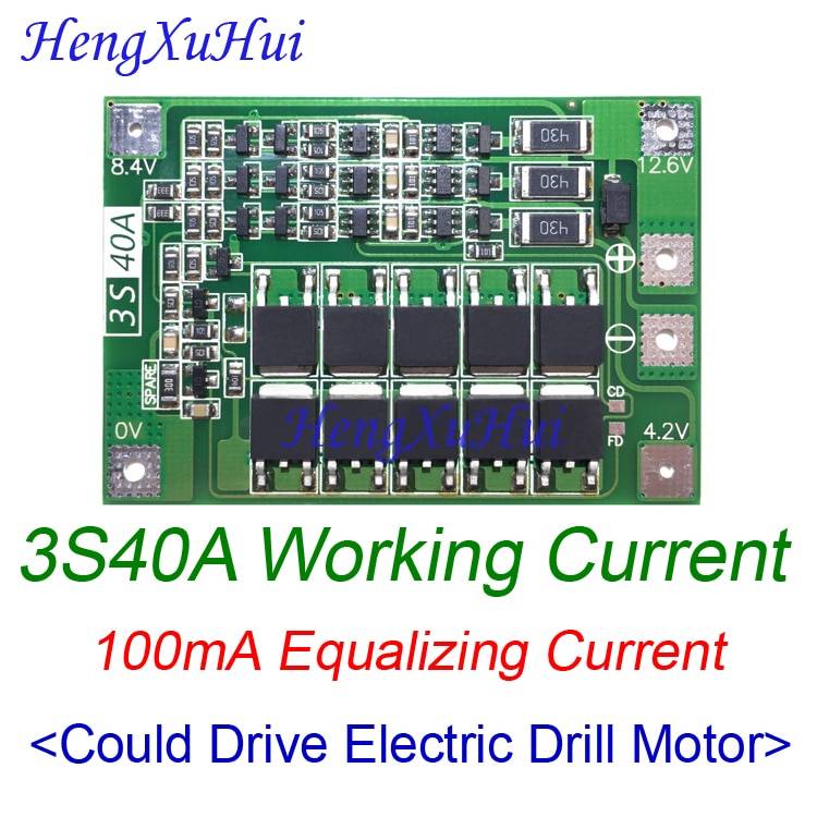 3 S 40A BMS 18650 Lipo зарядное устройство Защитная плата BMS ось вращения двигателя 11,1 V 12,6 V (баланс выравнивается зарядки опционально)