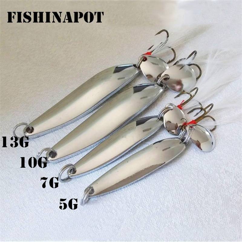 FISHINAPOT 1 шт. Металл Щепка 5 г 7 10 г 13 г блесна с вращающимся лепестком приманки рыбалка жесткий блёстки с перо бас тройной крючок