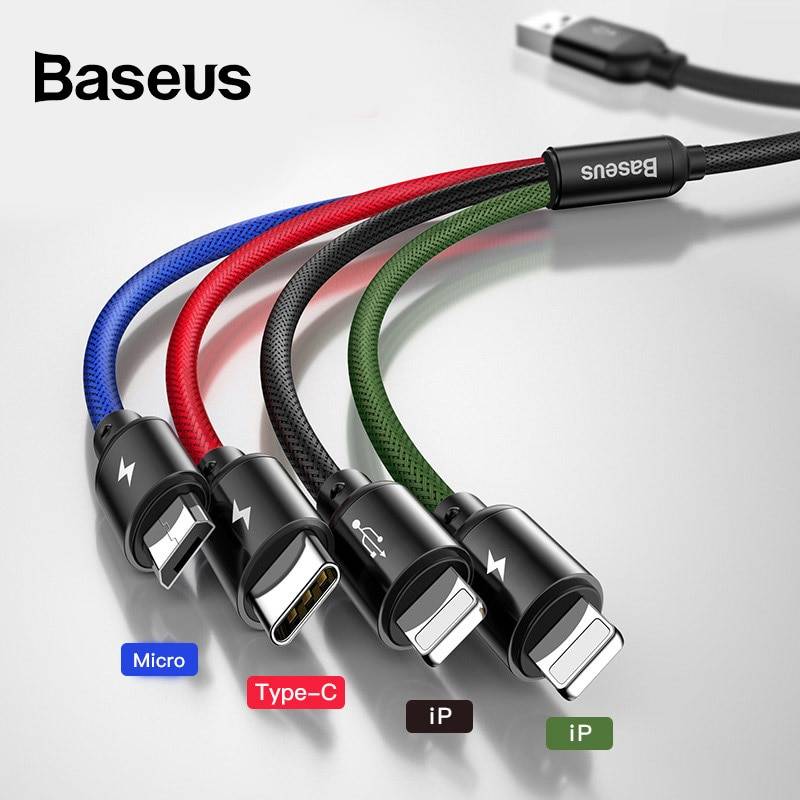 Baseus 3 в 1 USB кабель для мобильного телефона Micro usb type C кабель для зарядки iPhone кабель для зарядки Micro USB шнур для зарядного устройства