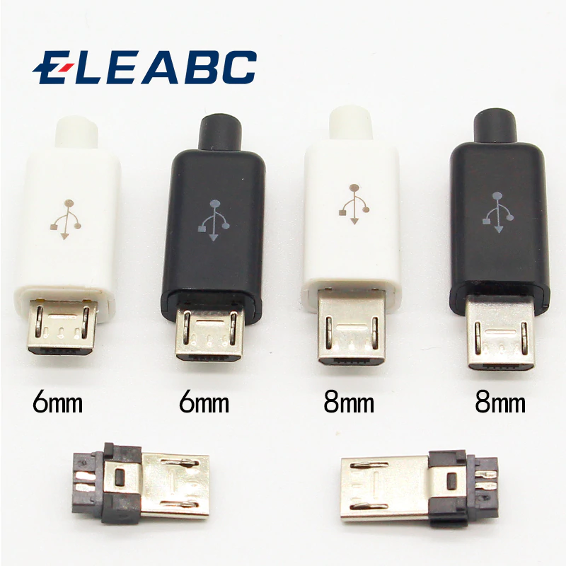 10 шт., 5 штырьков Micro USB, штекер-коннектор, зарядное устройство, 5P, USB-разъем для зарядки 4 в 1, белый, черный