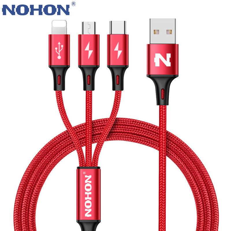 NOHON 3 в 1 8Pin Type C Micro нейлоновый USB кабель для iPhone 8X7 6 6S Plus iOS 10 9 8 Samsung Nokia USB кабель для быстрой зарядки