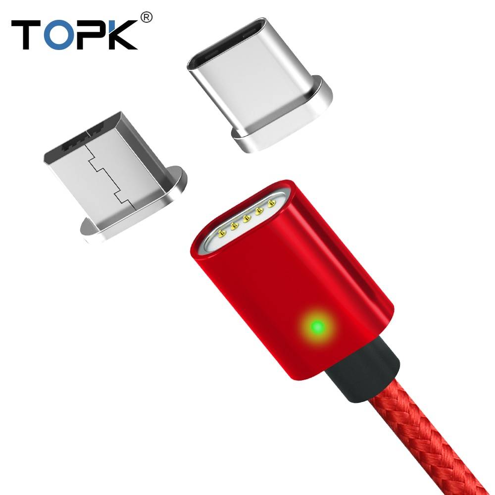 TOPK F-Line Магнитный кабель type-C кабель и Micro USB кабель нейлоновый Плетеный Синхронизация данных мобильный телефон зарядный кабель для samsung Xiaomi