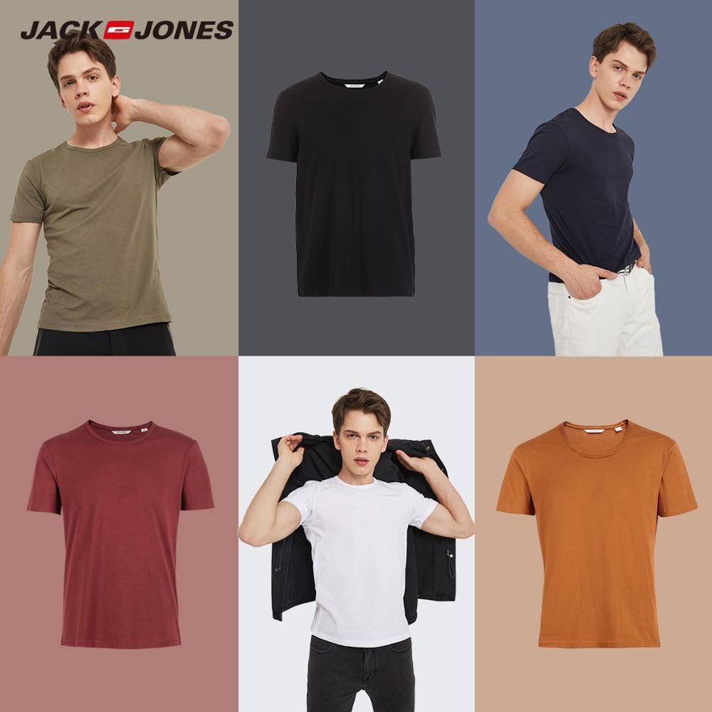 JackJones 2019 Фирменная Новинка Для мужчин хлопок Футболка одноцветное Цвета Футболка Топ Мода футболка Для мужчин тройник более Цвета 3XL 2181t4517