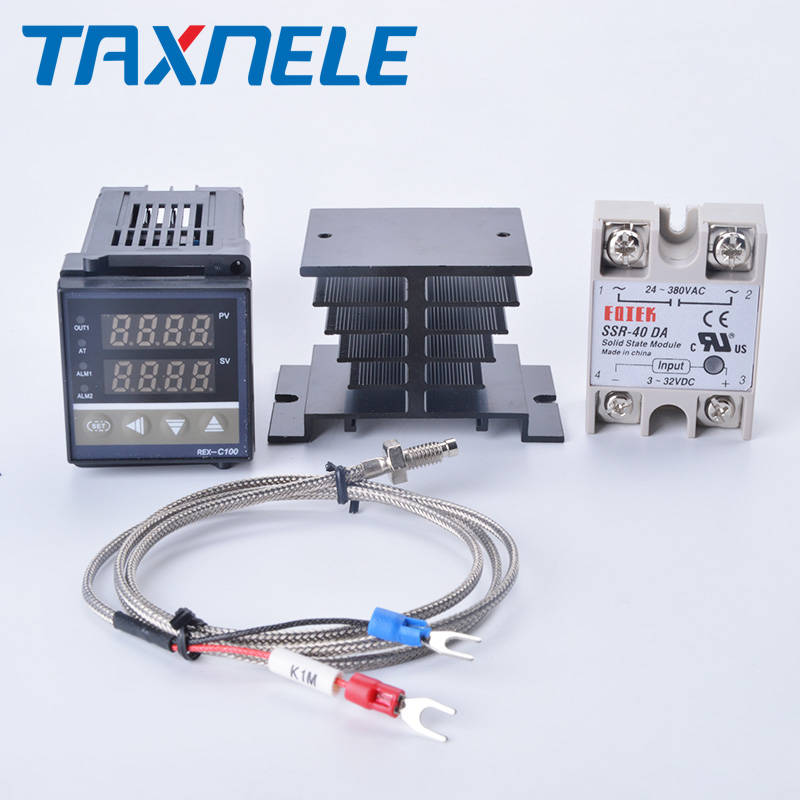 Цифровой PID регулятор температуры REX-C100 термостат REX C100 + реле 40DA SSR + K термопара 1 м Зонд RKC