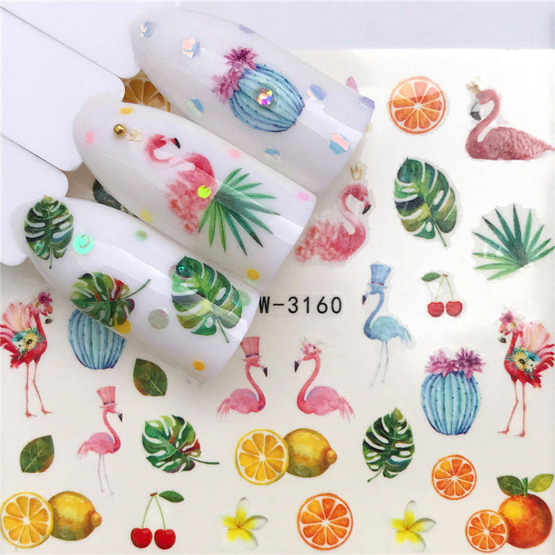 Наклейки для ногтей WUF, 30 дизайнов, слайдер с водой, летние джунглей, фламинго, попугаи, флора, наклейки для ногтей, декоративные накидки, маникюр